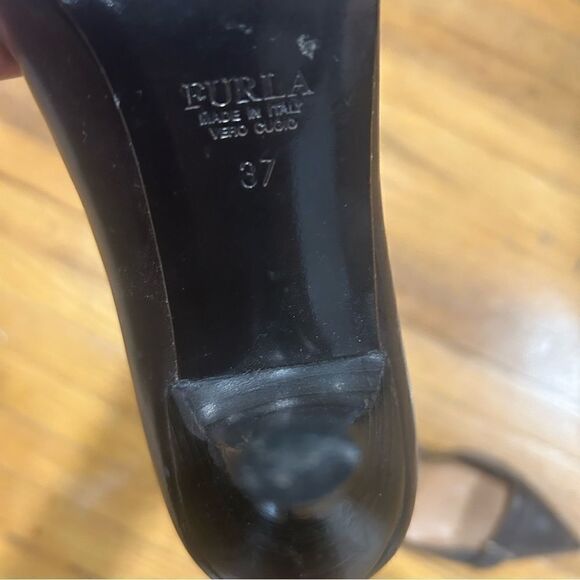 Furla Leather Dark Chocolate Brown Pointed Toe Loafer Kitten Heels, size 37 - Picture 7 of 11